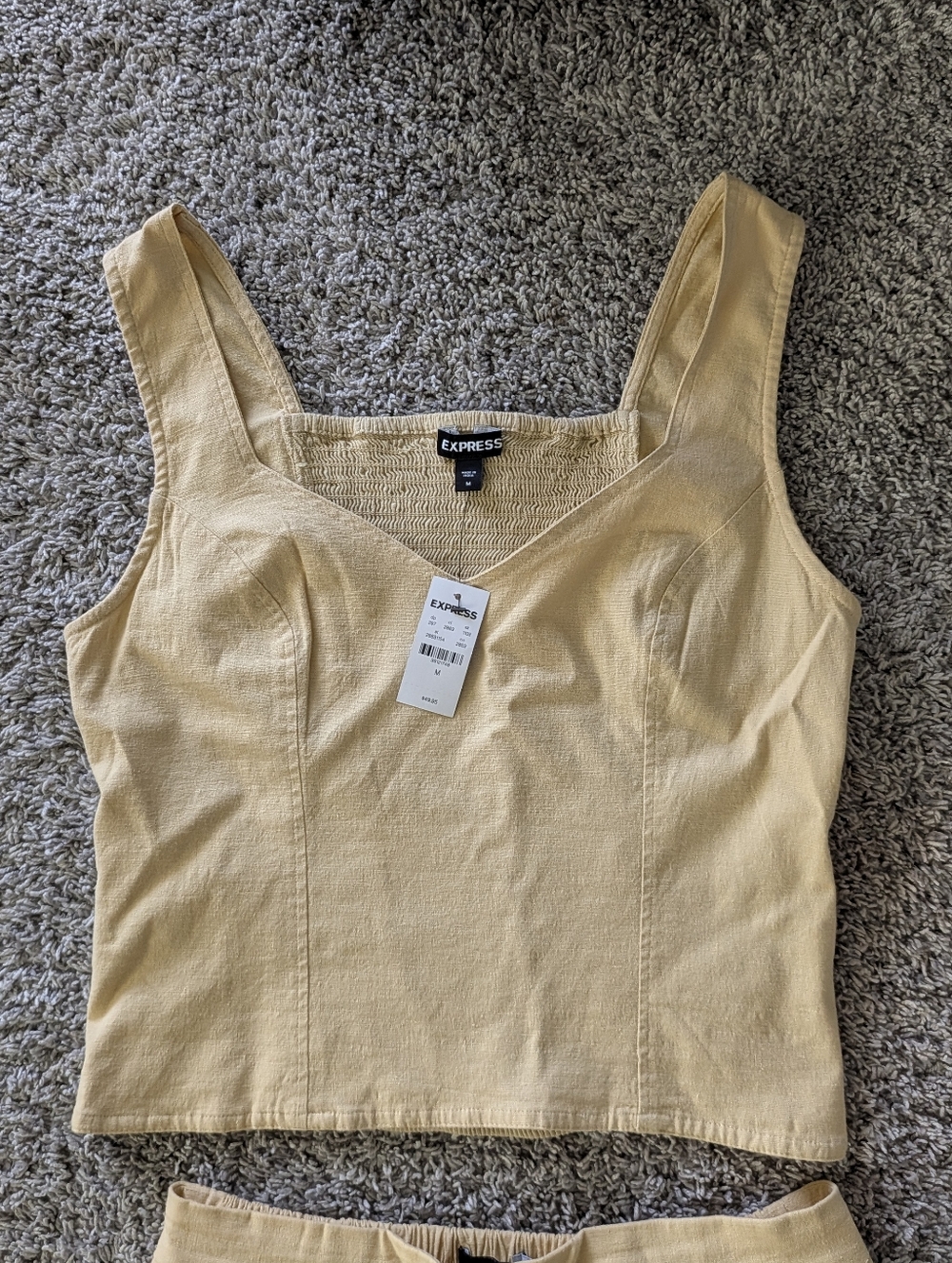 Express Wide Leg 2 Piece Linen Outfit Set In Yellow - Picture 4 of 9